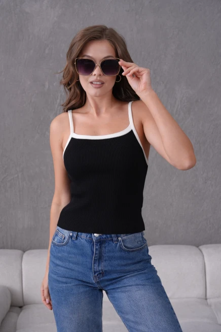Askılı Slim Fit Kaşkorse Crop Basic Triko Bluz