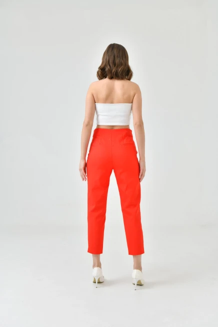 Womens Red Waist Plier Classic Fabric Trousers