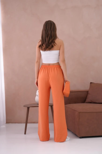 Yüksek Bel Lastikli Bol Paça Palazzo Dokuma Pantolon