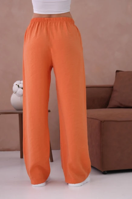 Yüksek Bel Lastikli Bol Paça Palazzo Dokuma Pantolon