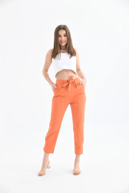 Womens Detailed Waist Tie Gabardine Trousers