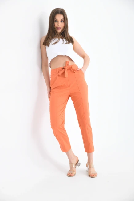 Womens Detailed Waist Tie Gabardine Trousers