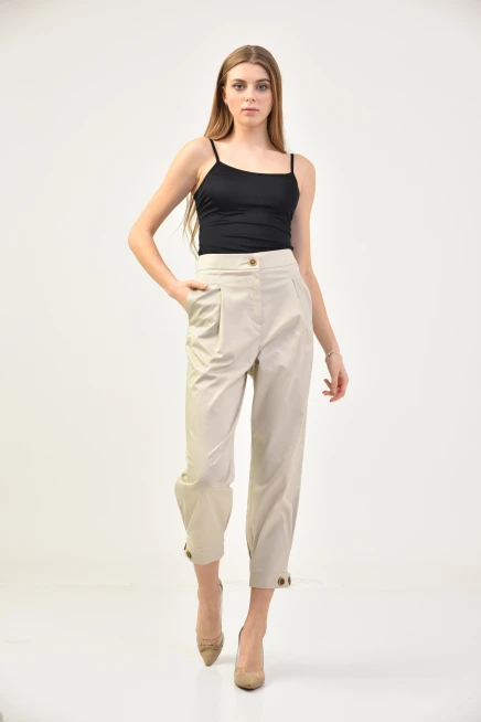 Womens Detailed Pleated Gabardine Trousers