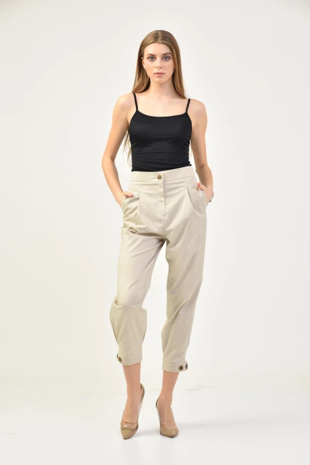 Womens Detailed Pleated Gabardine Trousers