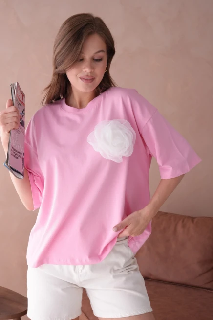 Pembe Kısa Kol Basic T-Shirt
