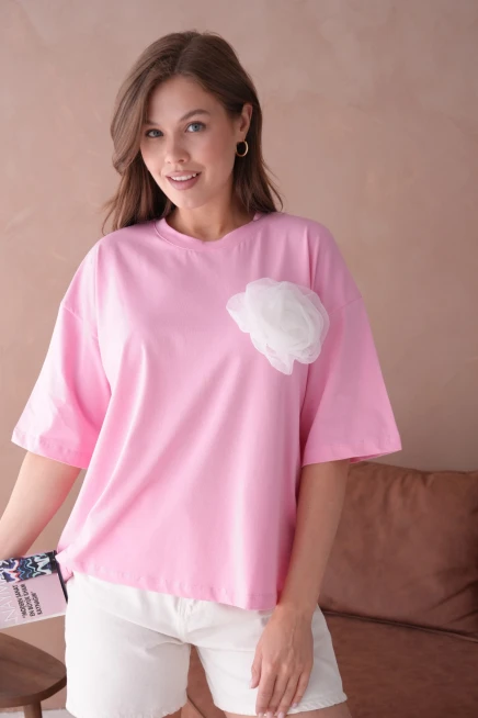 Pembe Kısa Kol Basic T-Shirt