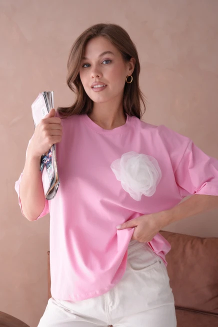 Pembe Kısa Kol Basic T-Shirt