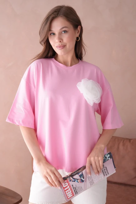 Pembe Kısa Kol Basic T-Shirt
