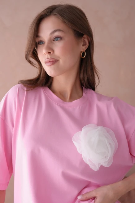 Pembe Kısa Kol Basic T-Shirt