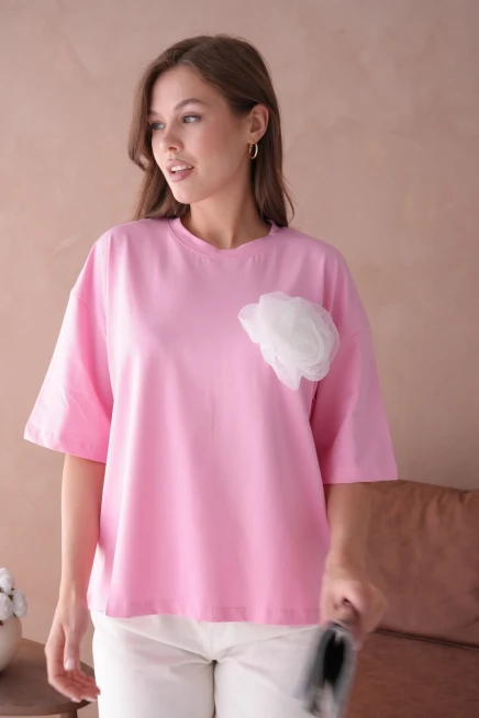 Pembe Kısa Kol Basic T-Shirt