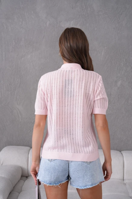 Polo Yaka Ajurlu Kısa Kol Polo Triko Kazak