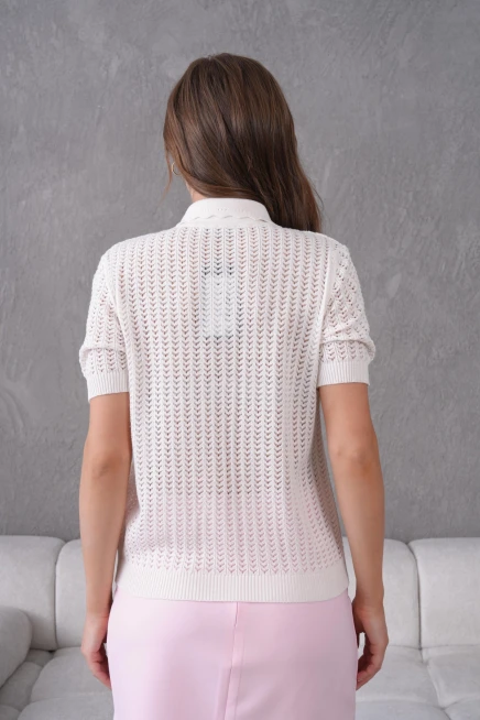 Polo Yaka Ajurlu Kısa Kol Polo Triko Kazak