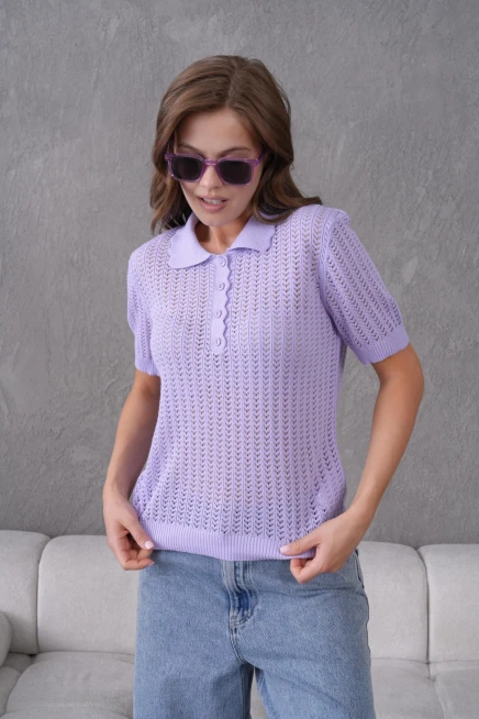 Polo Yaka Ajurlu Kısa Kol Polo Triko Kazak