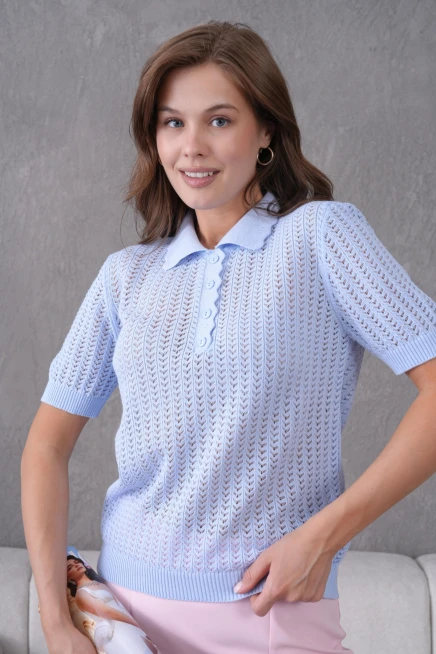 Polo Yaka Ajurlu Kısa Kol Polo Triko Kazak