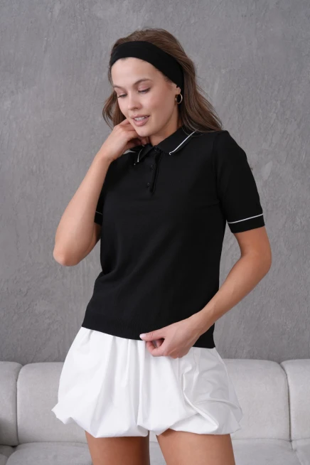 Polo Yaka Düğme Detay Polo Trko Kazak