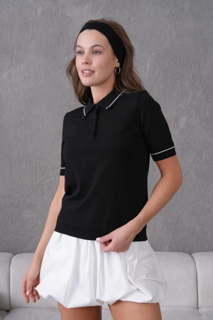 Polo Yaka Düğme Detay Polo Trko Kazak