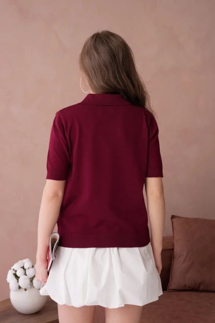 Polo Yaka Düğme Detaylı Triko Kazak
