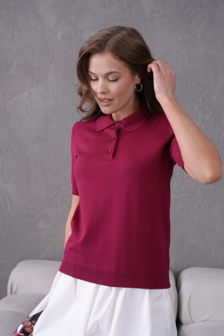 Polo Yaka Kısa Kol Merserize Triko Kazak
