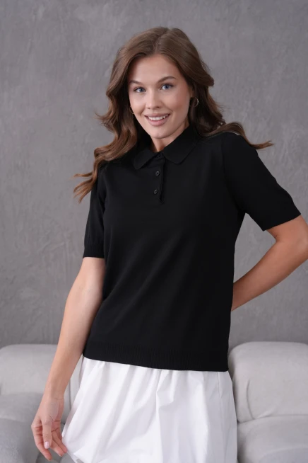 Polo Yaka Kısa Kol Merserize Triko Kazak