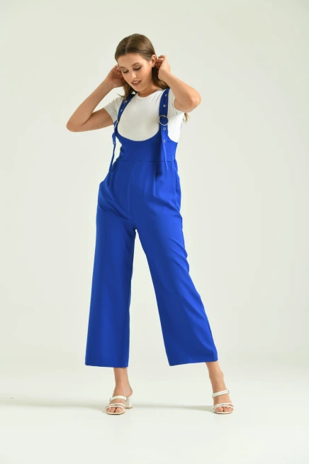 Kadın Saks Bol Kesim Askılı Tulum Elbise