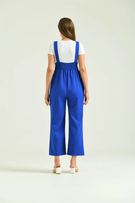 Kadın Saks Bol Kesim Askılı Tulum Elbise