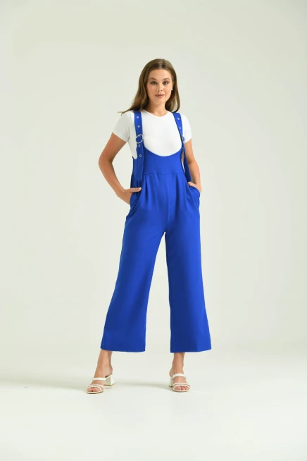 Kadın Saks Bol Kesim Askılı Tulum Elbise