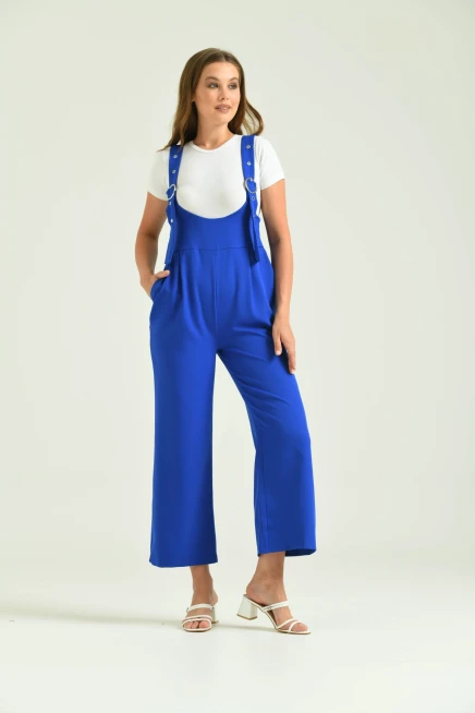 Kadın Saks Bol Kesim Askılı Tulum Elbise