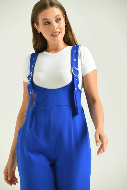 Kadın Saks Bol Kesim Askılı Tulum Elbise