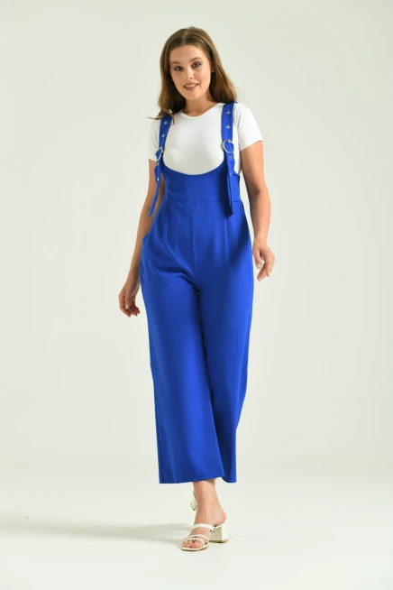 Kadın Saks Bol Kesim Askılı Tulum Elbise