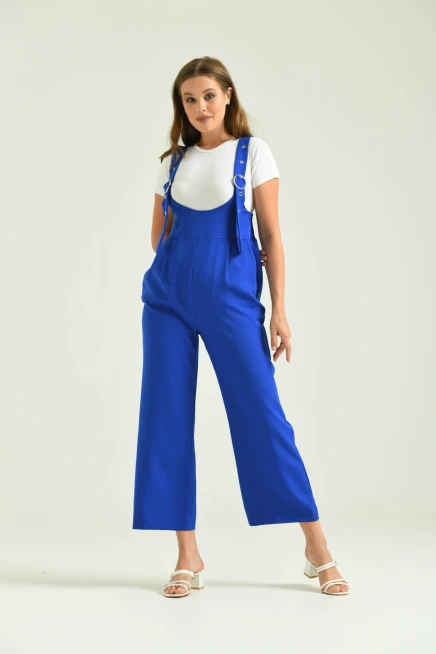 Kadın Saks Bol Kesim Askılı Tulum Elbise