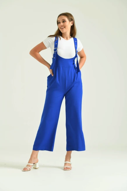 Kadın Saks Bol Kesim Askılı Tulum Elbise