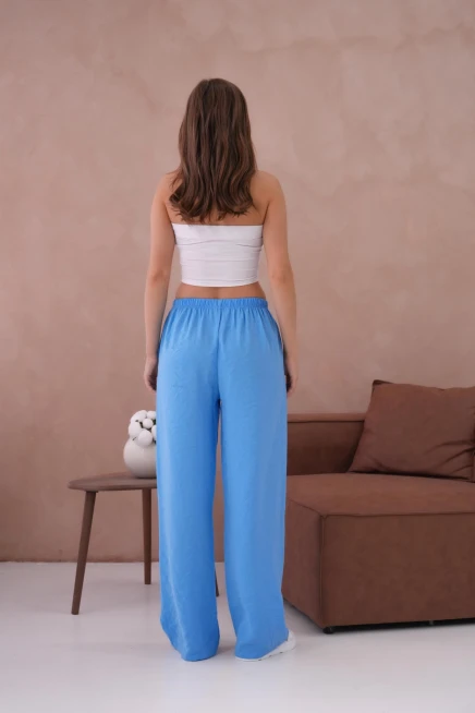 Yüksek Bel Lastikli Bol Paça Palazzo Dokuma Pantolon