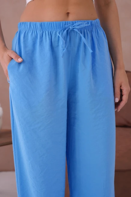 Yüksek Bel Lastikli Bol Paça Palazzo Dokuma Pantolon