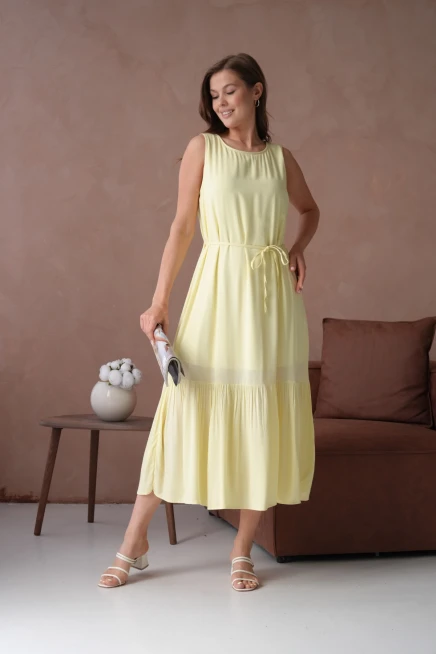 Sarı Kısa Kol Salaş Yazlık Elbise