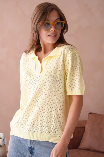 Polo Yaka Kısa Kol Salaş Yazlık Triko T-Shirt