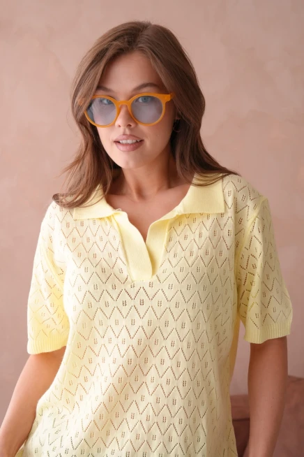 Polo Yaka Kısa Kol Salaş Yazlık Triko T-Shirt