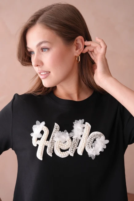 Siyah Yazlık Crop Basic T-Shirt