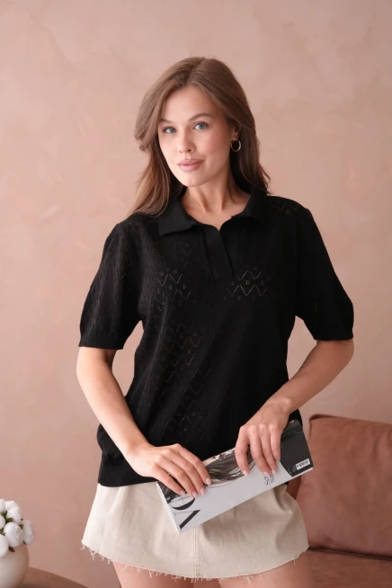 Kısa Kol Salaş Yazlık Polo Yaka Triko T-Shirt