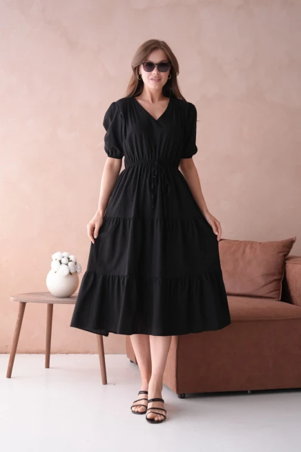 Siyah Kısa Kol Yazlık Elbise