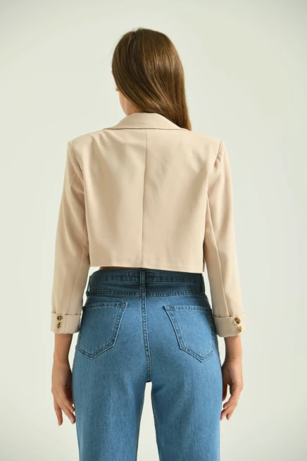 Kadın Taş Tek Düğme Crop Ceket