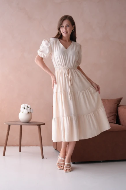 Astarlı Kısa Kol Lastikli Yazlık Elbise