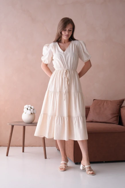 Astarlı Kısa Kol Lastikli Yazlık Elbise