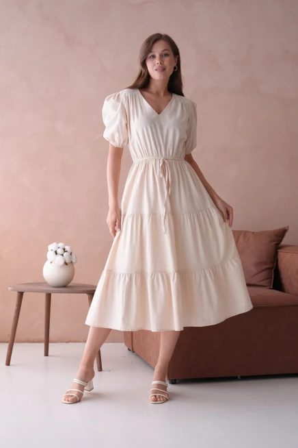 Astarlı Kısa Kol Lastikli Yazlık Elbise