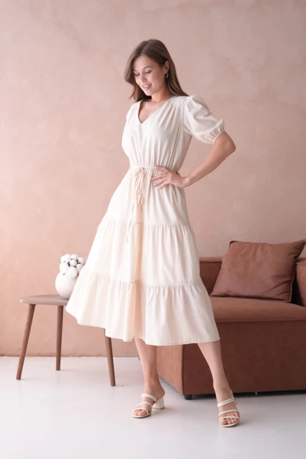 Astarlı Kısa Kol Lastikli Yazlık Elbise