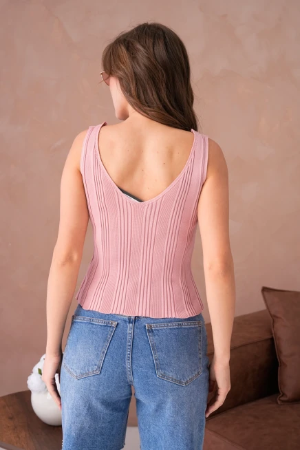 Kolsuz Taş Aksesuar Detaylı Slim Fit Triko Bluz