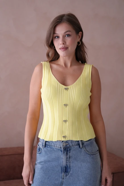 Kolsuz Taş Aksesuar Detaylı Slim Fit Triko Bluz