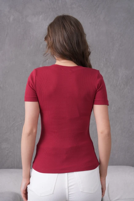 V Yaka Likralı Slim Fit Basic T-Shirt