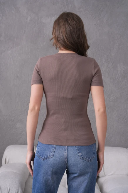 V Yaka Likralı Slim Fit Basic T-Shirt