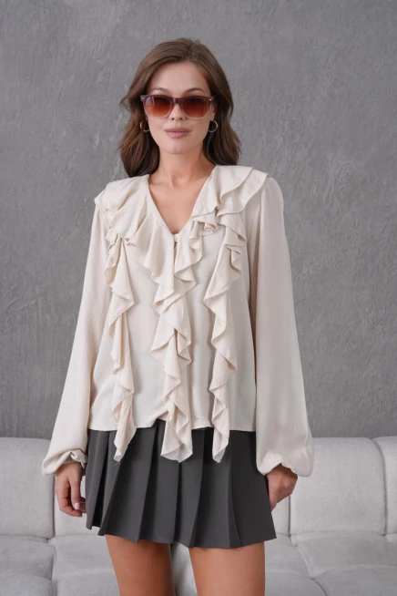 Uzun Kol Kırinkıl Yazlık Dokuma Bluz