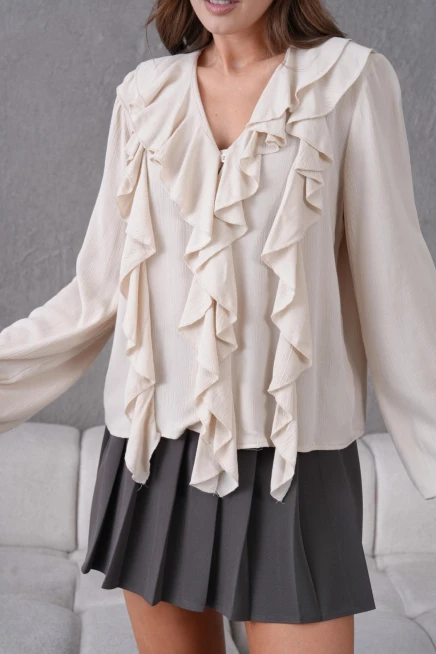 Uzun Kol Kırinkıl Yazlık Dokuma Bluz